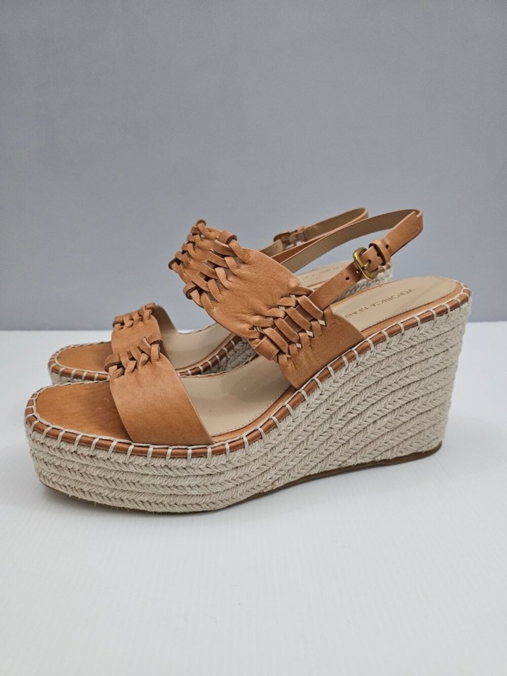 Veronica Beard Riya Espadrille Wedge Sandal Womens 10 Tan Leather Platform NEW
